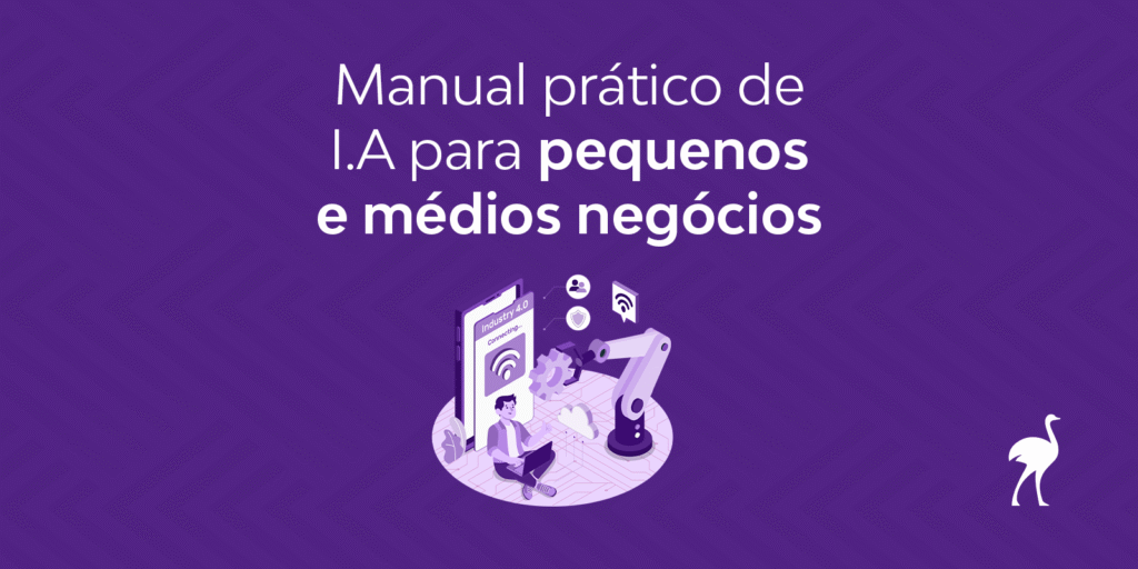 Capa do artigo “Manual prático de IA para pequenos e médios negócios” com ilustração de automação e tecnologia.